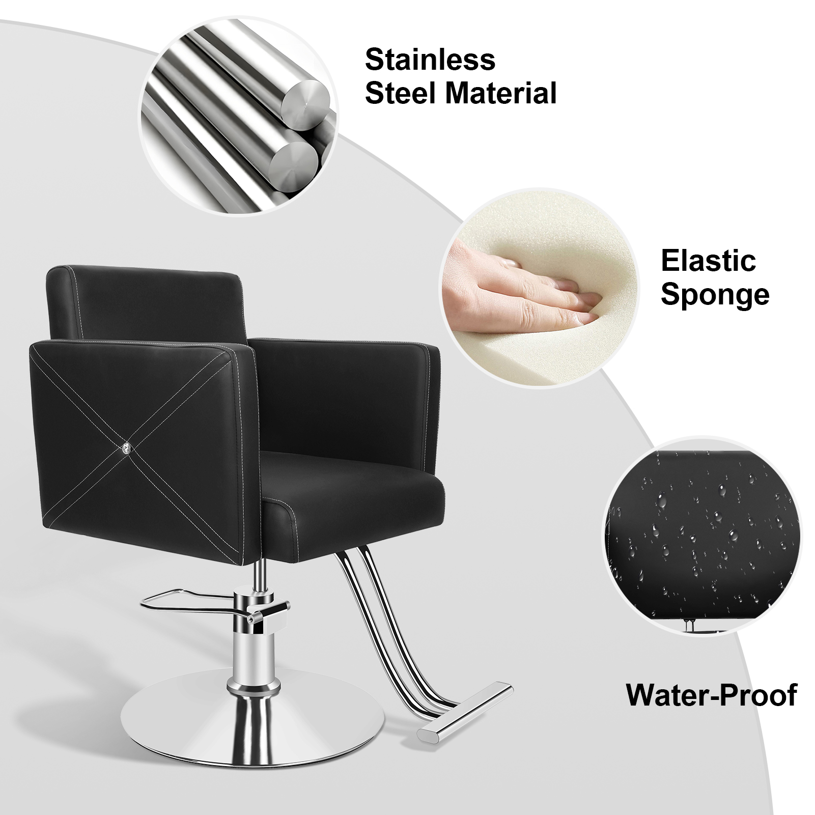 Friseursalonstuhl, Stylistenstuhl mit robuster Hydraulikpumpe, 360-Grad-rollbarer Friseurstuhl, Schönheitssalonstuhl