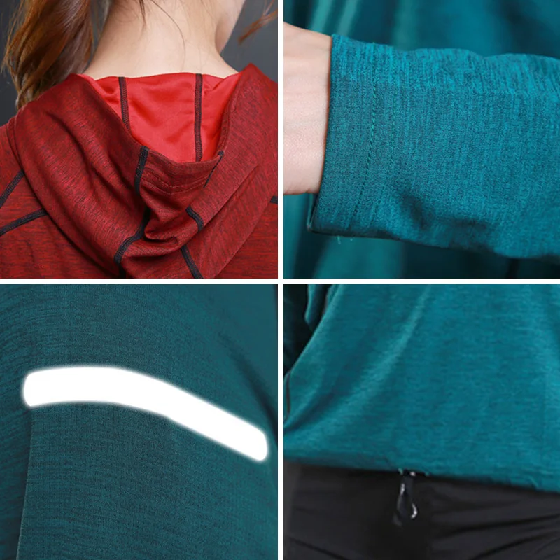 女性のジャケットパーカー長袖 Tシャツランニングトレーニング服速乾性通気性スポーツ Tシャツ女性のための