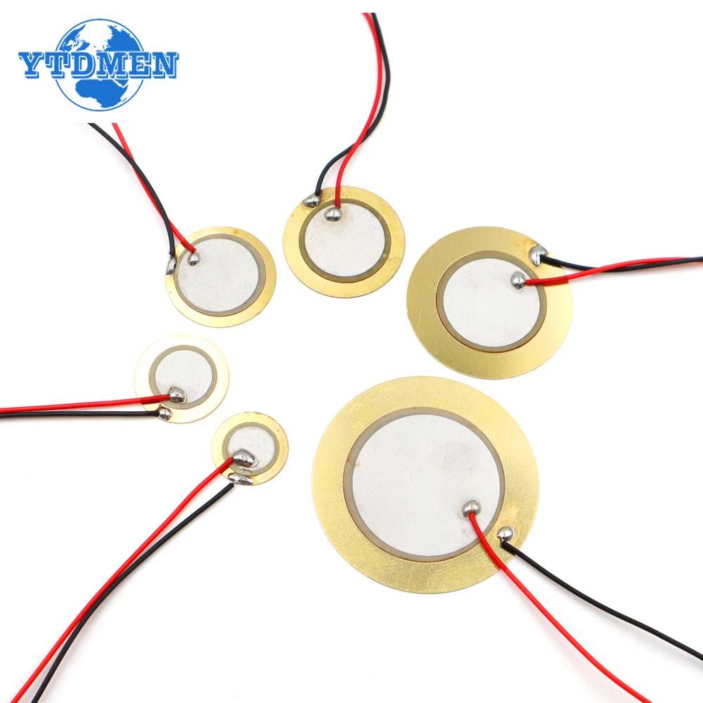 Placas de oblea de cerámica piezoeléctricas con cable, diámetro 12MM 15MM 18MM 20MM 27MM 35MM 50MM altavoz zumbador de cobre, 10/20 piezas