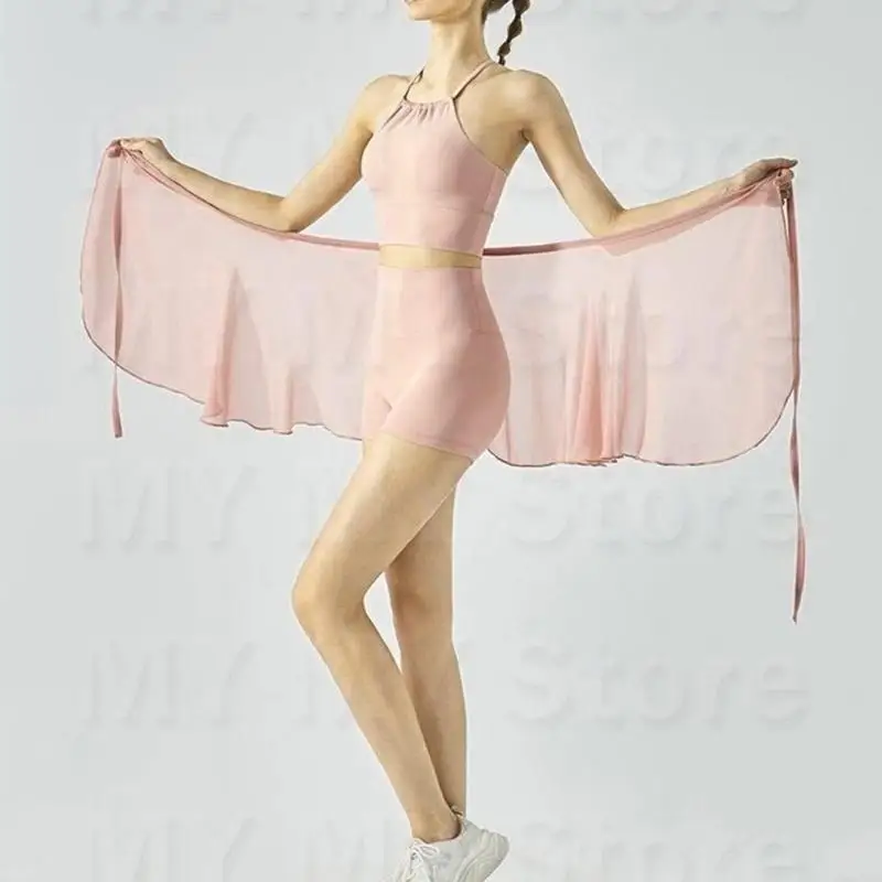 Rok Balet Warna Solid Wanita Rok Bungkus Tari Rok Tutus Syal Tipis dengan Dasi Pinggang Dapat Disesuaikan untuk Baju Ketat