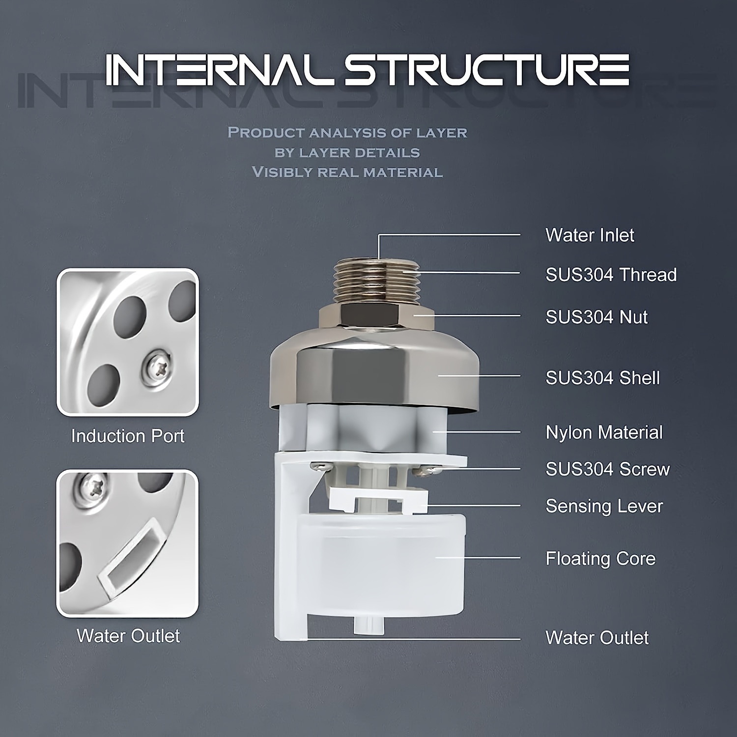 Válvula flutuante de controle de nível de água totalmente automática de aço inoxidável 304, mini válvula flutuante de fechamento automático de 1/2 “3/4” sem energia, tanque de água, torre de água, controlador automático de nível de água