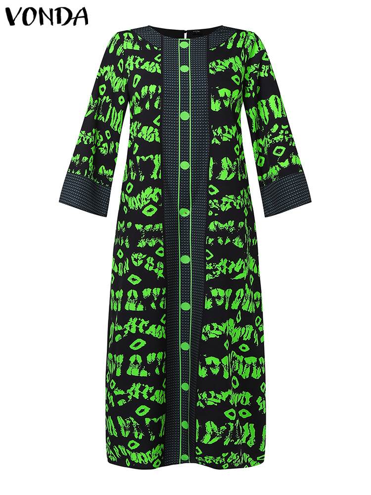Vonda-女性のためのヴィンテージプリントマキシドレス,ロング,パッチワーク,エレガントなイブニングドレス,ラージサイズ,5xl,秋,2022