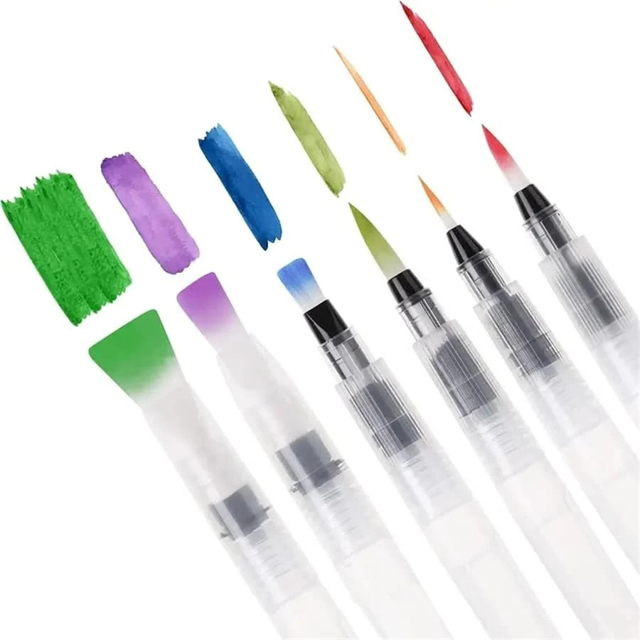 6/12/18Pcs Watercolor Brush Set With White Nylon Hair And Water Storage Function, Art Painting Tool Kit