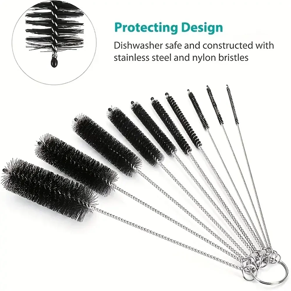 Brushes de nettoyage de bouteilles, 10 peças, brosse de nettoyage multifuncional en paille reutilizável pour bouteilles