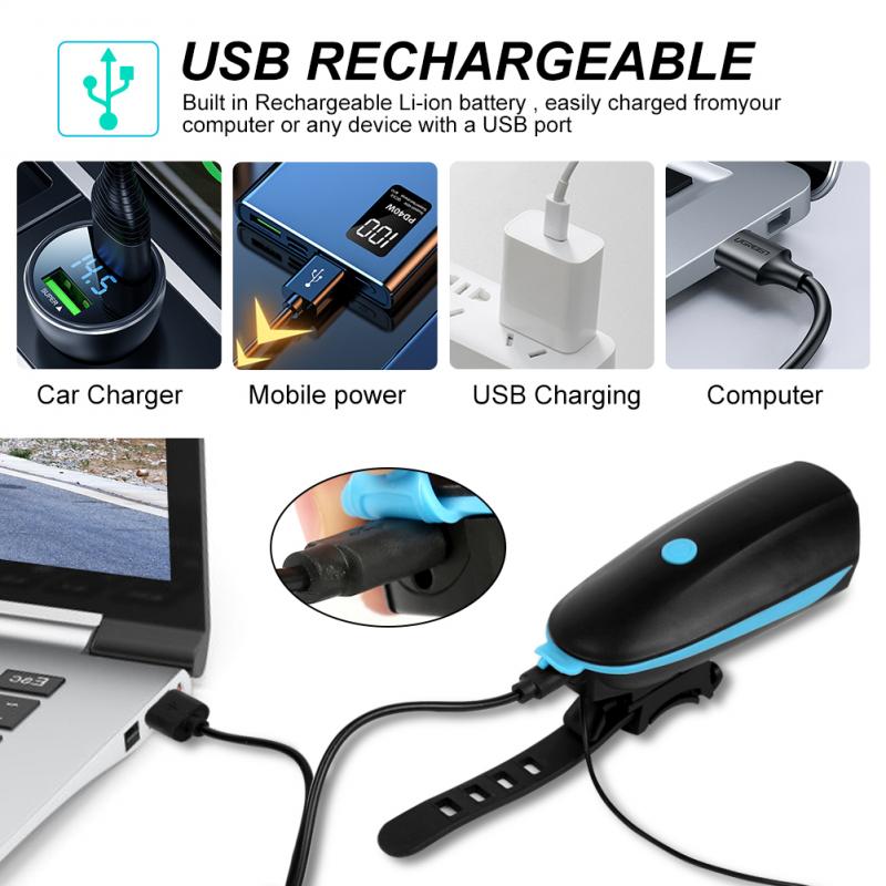 전기 시끄러운 경적 자전거 전조등, 방수 자전거 헤드라이트, USB 충전식 사이클링 손전등, 자전거 액세서리