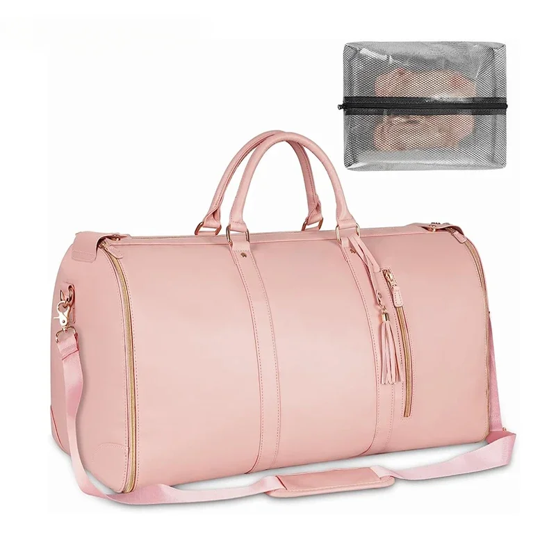 2025 nuevas letras personalizadas llevar en bolso de ropa de cuero PU para mujer bolso de traje de lona plegable de Pu de gran tamaño para bolsa de gimnasio de viaje