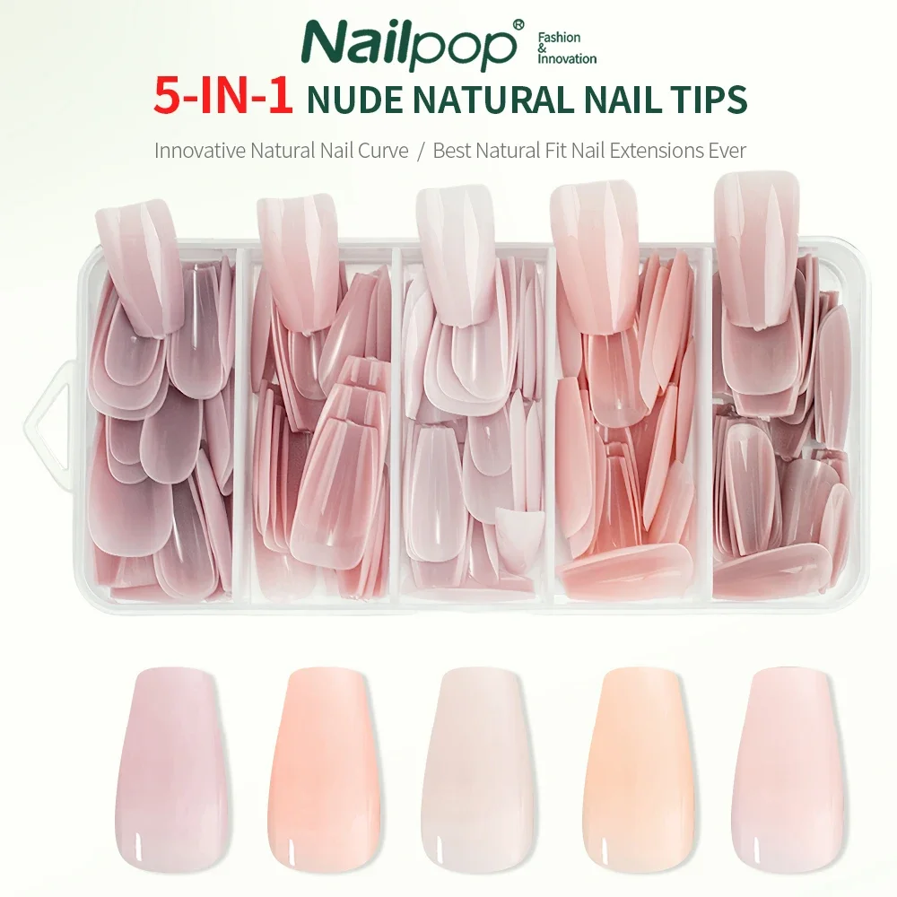 Nailpop-Juego de puntas de uñas suaves y naturales, 3 en 1, 140 Uds., tonos de piel, prensa en uñas, extensiones de uñas de Gel ultrafinas, manicura fácil DIY