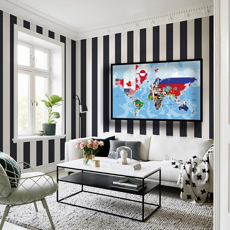세계 지도 부직포 그림 빈티지 벽 아트 포스터, 홈 장식, 사무실 학교 용품, 장식 걸이식 그림, 150x100cm
