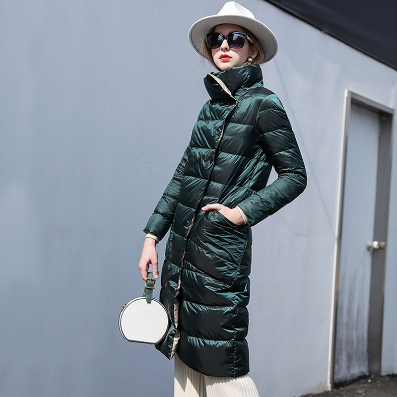 Ftlzz-女性用両面ダウンロングジャケット,ダブルブレスト,スノーアウター,ウォーム,パーカー,スタンドカラー,ラペル,ホワイトダックダウンコート,90%