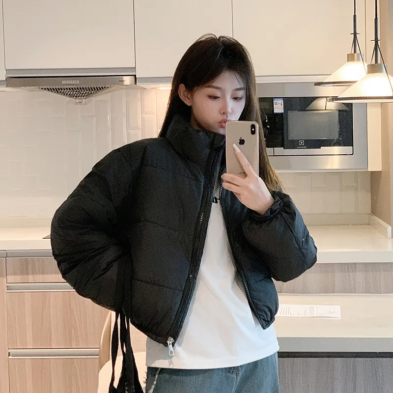 Chaquetas cortas de algodón para mujer, Parkas informales holgadas con cordón, chaqueta acolchada ajustada, prendas de vestir, ropa Preppy, novedad de invierno de 2024