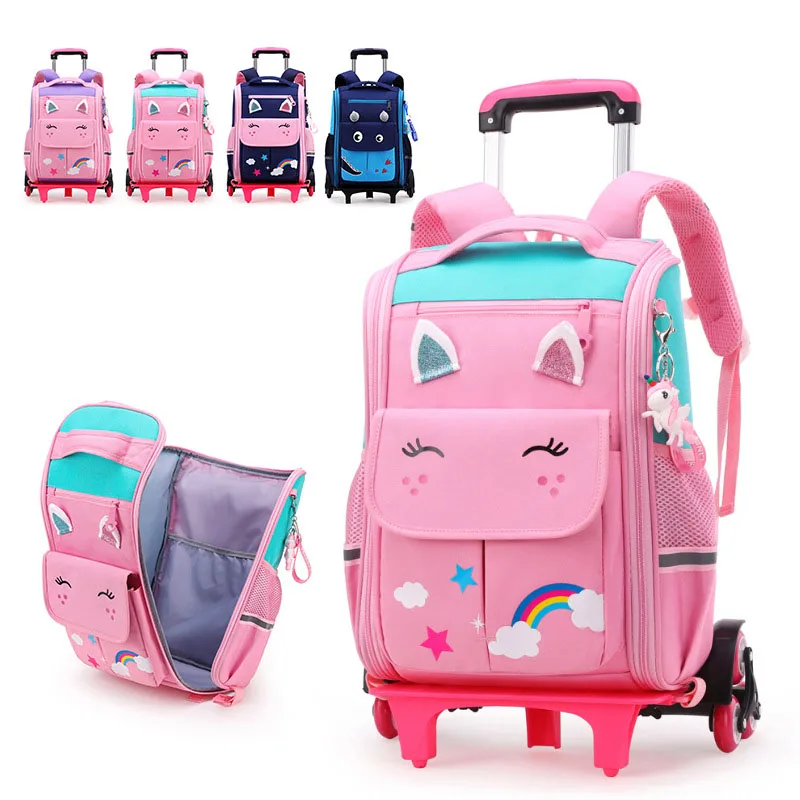 Trolley per bambini zaino ruote Studente Borse da scuola ad alta capacità Zaino con rotelle Trolley per bambini zaino da scuola borsa con ruote