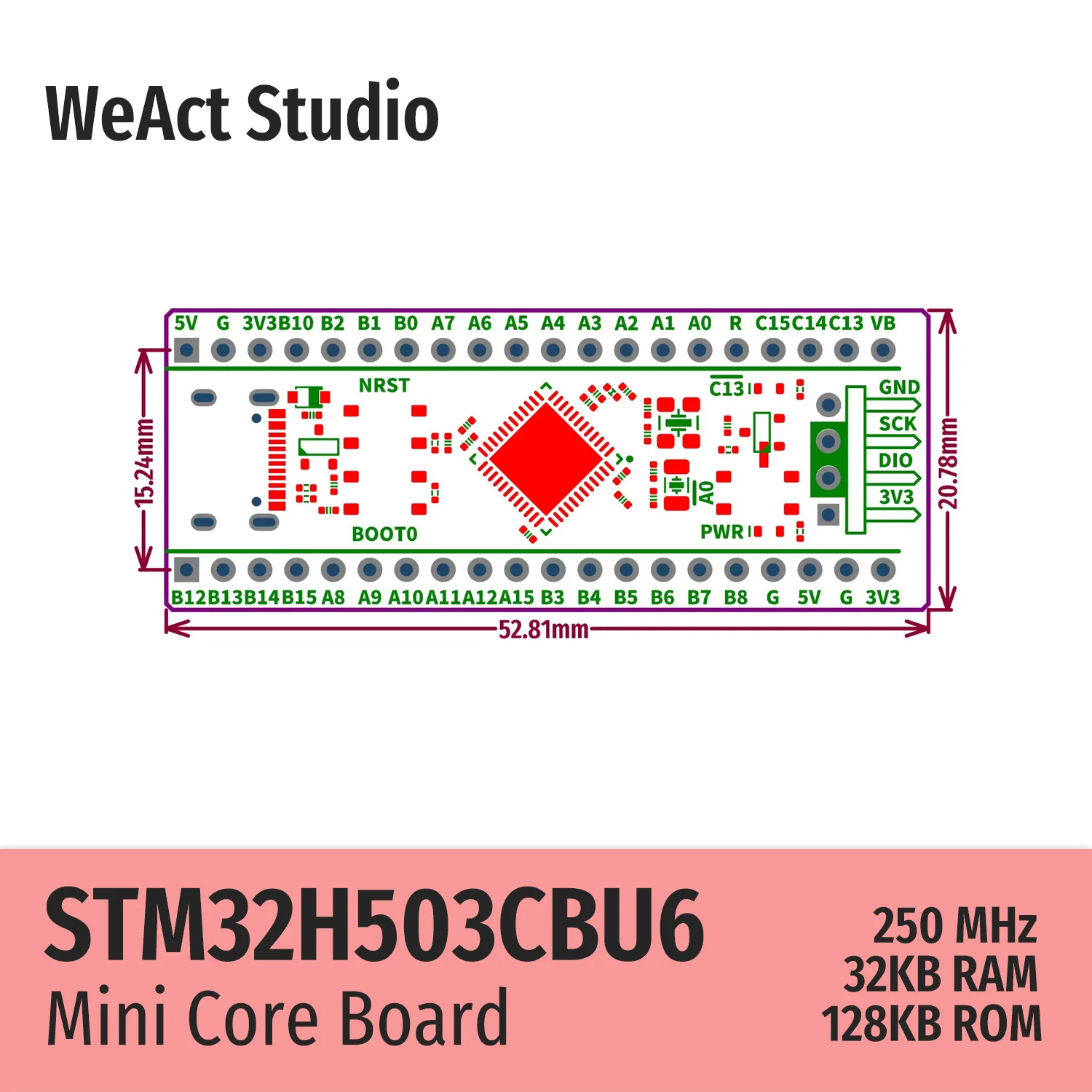WeAct-Placa de demostración de núcleo STM32H503CBU6, STM32H503CB, STM32H503, STM32H5, STM32