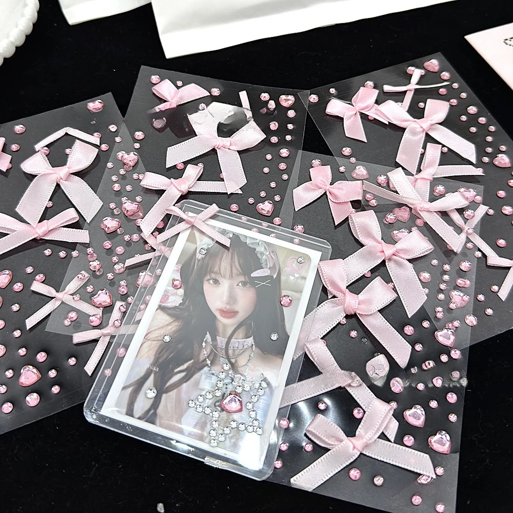 1/2 шт. 3D розовые наклейки с кружевным бантом и кристаллами «сделай сам» Kpop Toploader Deco наклейки для камеры блестящие наклейки со стразами подарки для девочек