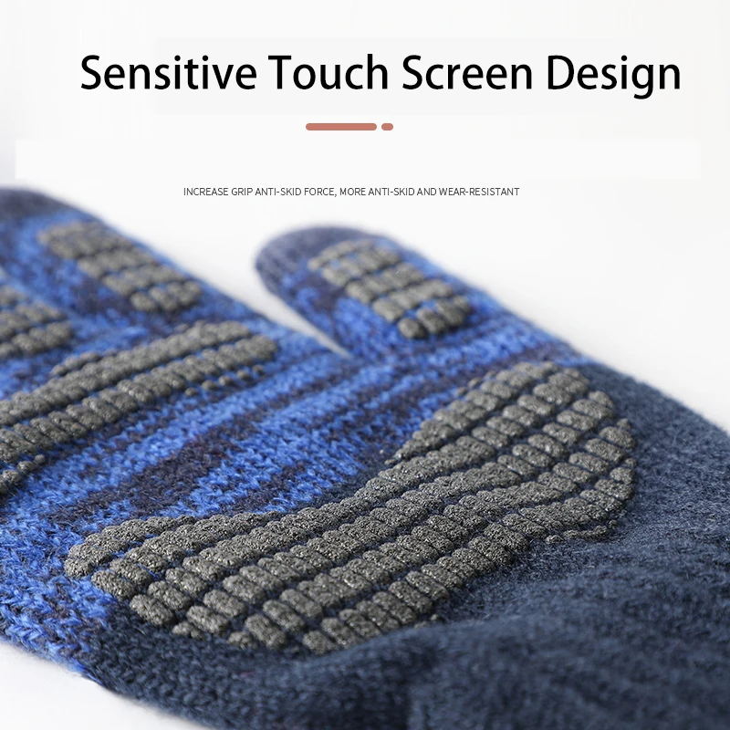 ถุงมือฤดูหนาวสําหรับชายถักขนาดใหญ่ถุงมืออุ่นขี่จักรยานชายขนแกะ Non-SLIP Touch Screen อะคริลิคนุ่มหนาถุงมือ