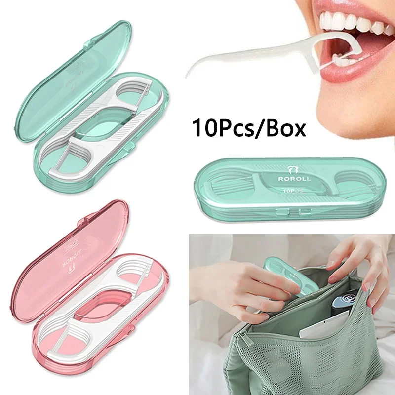 10Pcs/Box Portable Floss Toothpick Box Toothpick Floss Storage Box Floss Toothpick Set Teeth Cleaner with Storage Tube Gift