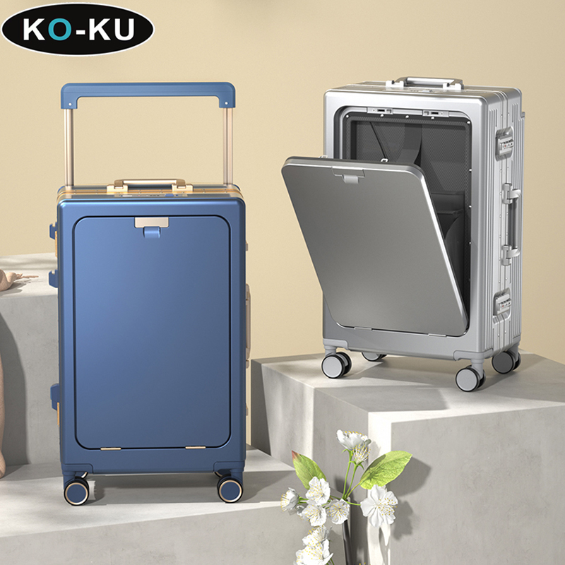 KO-KU Koffer mit Frontöffnung, breites Trolley-Gepäck, multifunktionaler Business-Computer-Koffer, Tasche, Boarding-Box, 20/24/26/28 Zoll