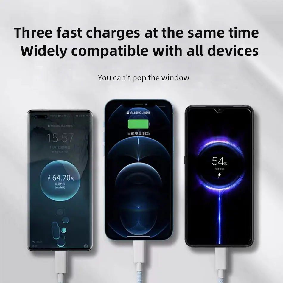 66W 3 In 1 고속 충전 케이블 Xiaomi 초고속 충전기 용 6A 마이크로 USB 유형 C 데이터 케이블 나일론 브레이드 케이블 1.2M/2M/3M