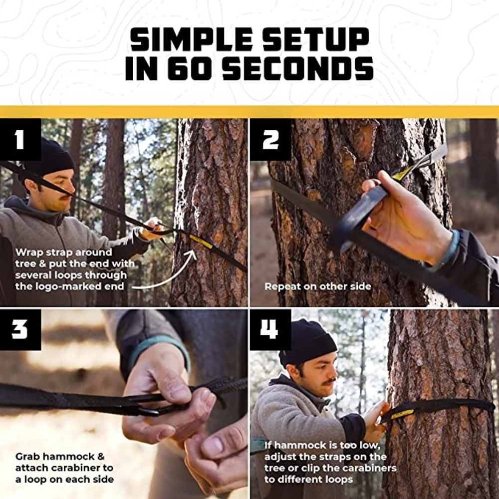 Hammock Parachute com alças e mosquetão preto, Camping, Sobrevivência, Viagem, Pessoa dupla, Mobiliário de exterior, Monocromático