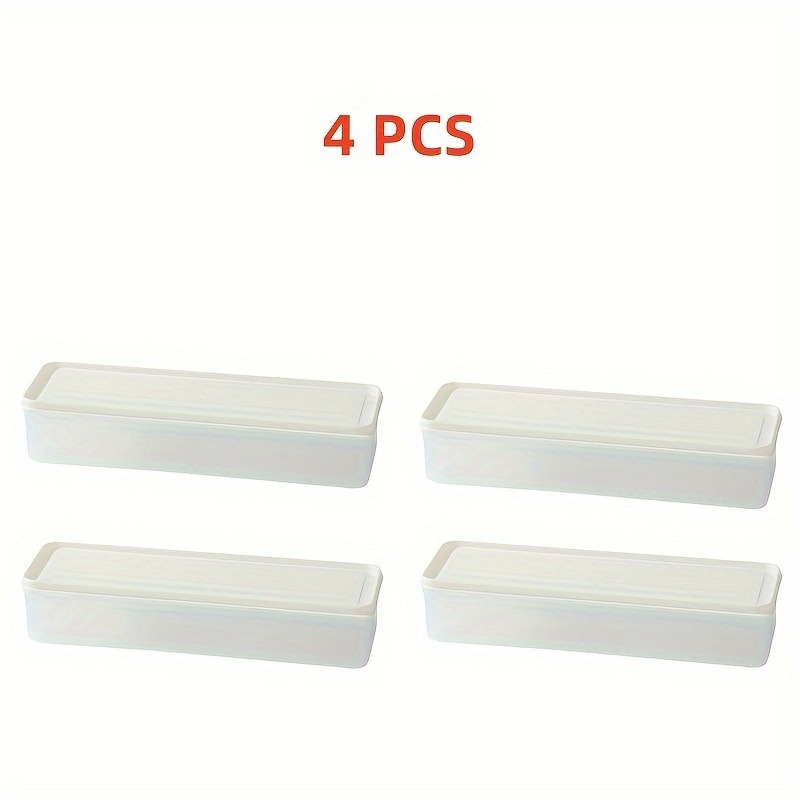 4 Pcs Long Rectangular Food Storage Containers, Plastic Reusable Refrigerator Organizer Boxes Kitchen Accessories