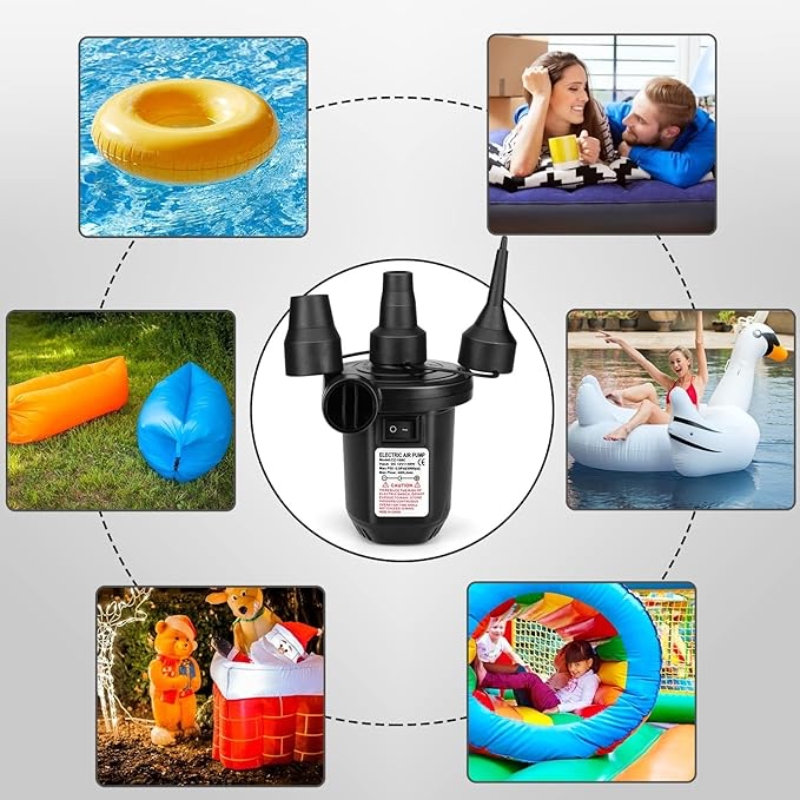 Bomba de ar elétrica para insufláveis, Bomba de colchão com 3 bicos, Inflator para camas de ar, Anel de natação