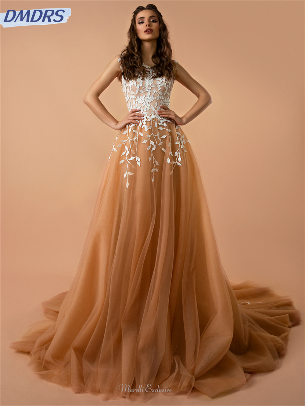 Vestido de noiva elegante, Vestidos clássicos estampados, Vestido simples de tule, 2024