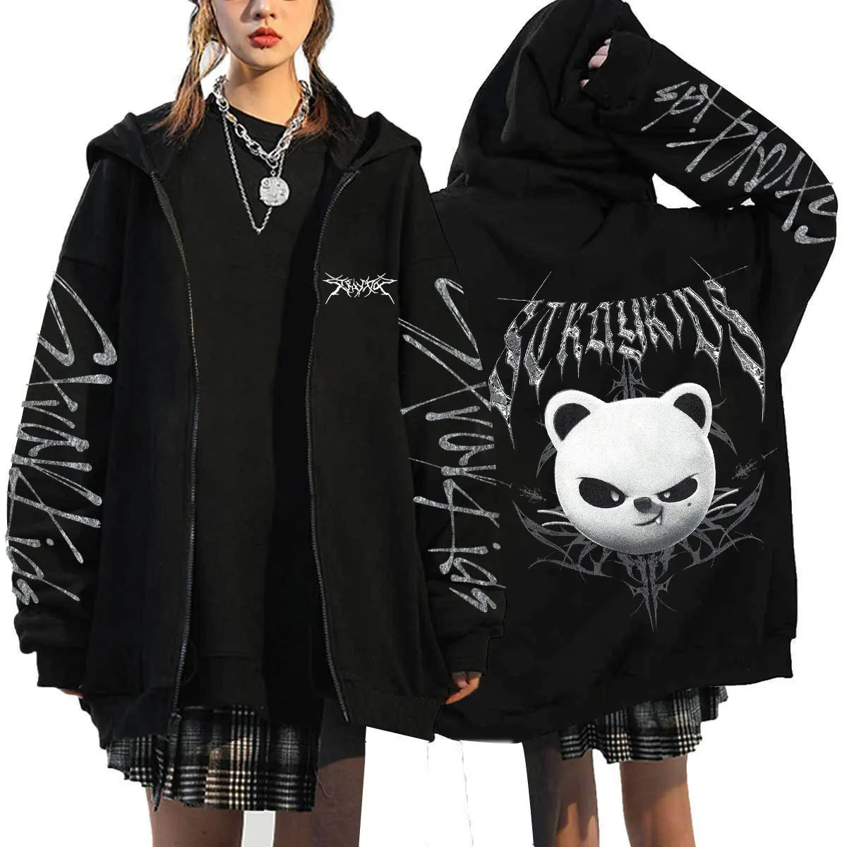 KPOP DominATE Tour Merch FELIX HAN BANGCHAN CHANGBIN HYUNJIN SEUNGMIN LEE KNOW Impressão de desenho animado Zip Up Moletom com capuz feminino/masculino