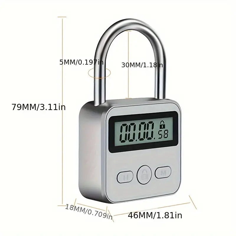 Minuterie Cadenas Écran LCD HD, Ajout d'un Rétro-Éclairage, Alliage de Zinc, 99 Heures Max, Minuterie Super Longue Veille, Anti-dépendance, Serrure Électronique