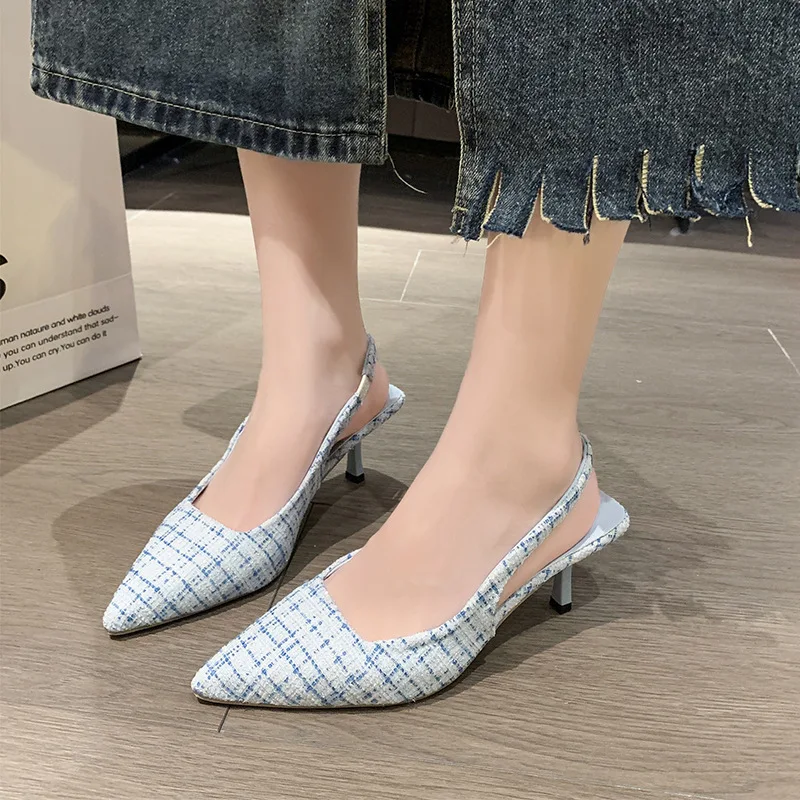 Sandálias de salto alto com sal marinho para mulheres, sapatos únicos com meia-cabeçada traseira oca, moda casual versátil
