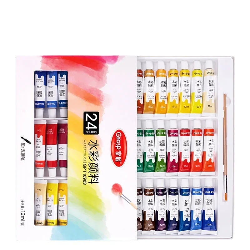 สีน้ําชุดเครื่องมือวาดภาพศิลปะสําหรับนักเรียนภาพวาดเริ่มต้น 12 สีล้างทําความสะอาดได้ 24 สี