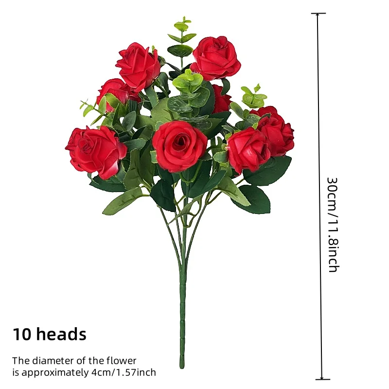 ดอกกุหลาบประดิษฐ์ 10 หัว - หน้าแรกและงานแต่งงานตกแต่งวันวาเลนไทน์ Eucalyptus Rose Bundle ของขวัญวาเลนไทน์และครอบครัว