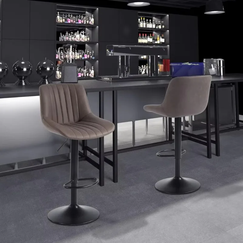 Bar Stools Set of 2, Swivel Counter Height Barstools with Back, Adjustable Faux PU Leather Bar Chairs,  Armless Kitchen Stool