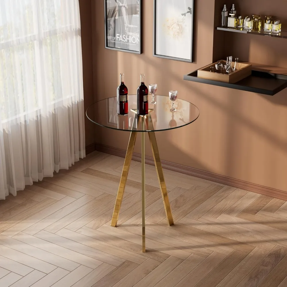 Round Bar Table, 37.4" High Pub Table, 31" Small Cocktail Table with Metal Base & Glass Top, for Small Spaces, Bistro Pub, Cafe