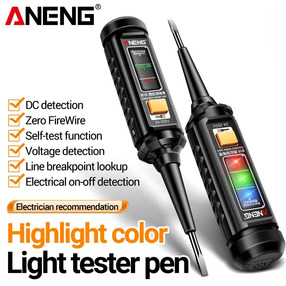 ANENG B15 pluma de prueba de inducción resaltar luz de Color profesional detección de voltaje CA herramientas de prueba de destornillador de electricista