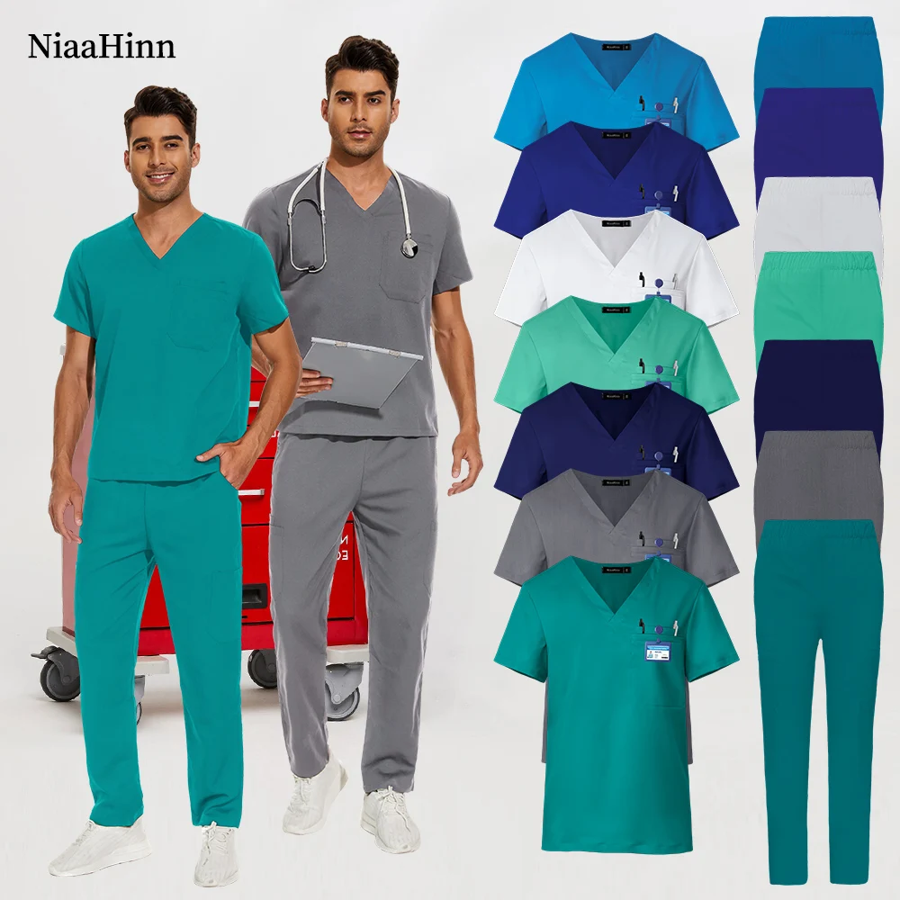 Großhandel Klinik Krankenhaus Arzt Overalls Männer Scrubs Medizinische Uniform V-ausschnitt Mode Peeling Apotheke Krankenschwester Kleidung Labor Set Männlich