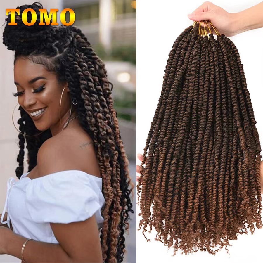 TOMO Passion Twist Вязаные крючком волосы 12, 18 24 дюйма Синтетические вязанные крючком косы с предварительной петлей Наращивание волос Омбре Плетение волос Черный Коричневый