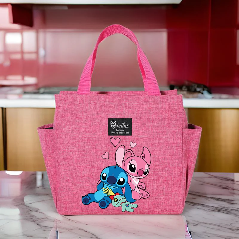 Bolsa de almuerzo con aislamiento Stitch: tela Oxford impermeable, papel de aluminio, bolsa cuadrada portátil y reutilizable para el trabajo, la escuela, picnic