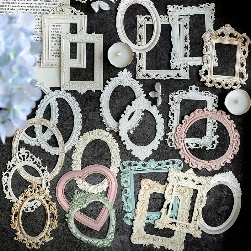 10 Pcs Hollow Embossed Photo Frame Material Paper Junk Journal Planner Scrapbooking Vintage Decorative DIY Craft Cardstock