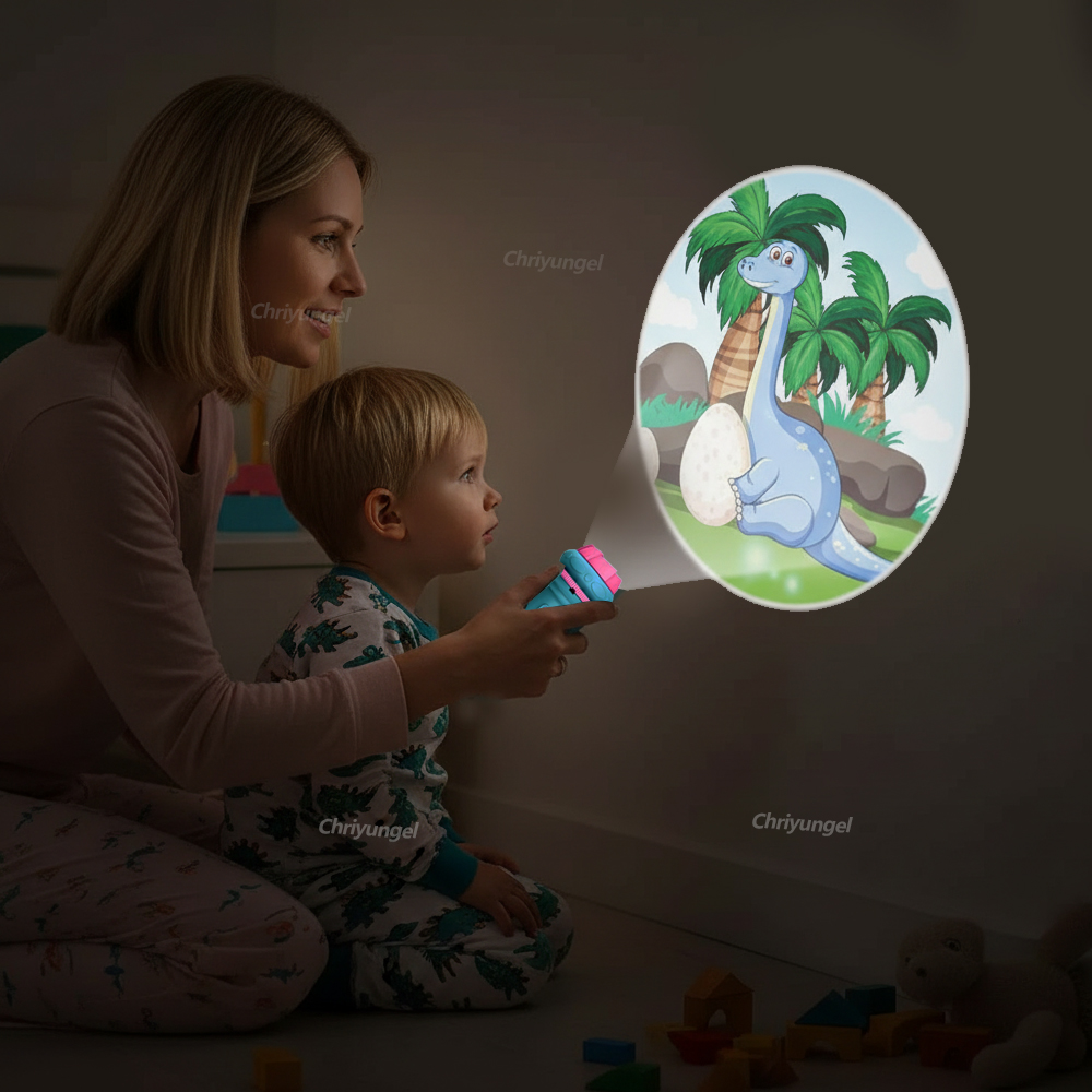 Kids Projector Flashlight with 10 Cards 80 Images Cartoon Night Light Projector Toy for Kids Bedtime Story Education Gift