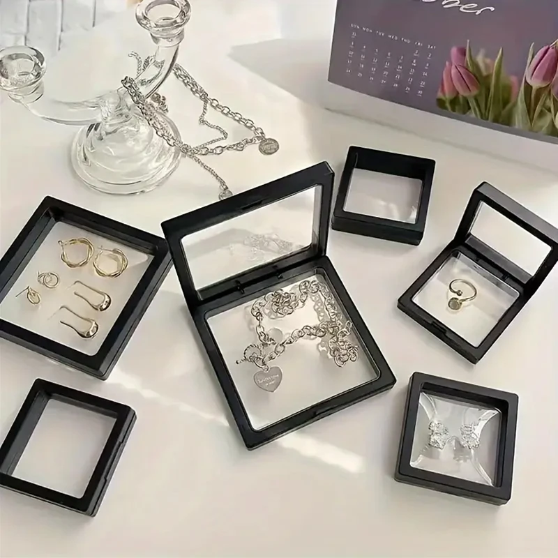 5 Stuks Drijvende Vitrine Frame Ring Ketting Oorbel Verpakking Sieraden Munt Display Standhouder