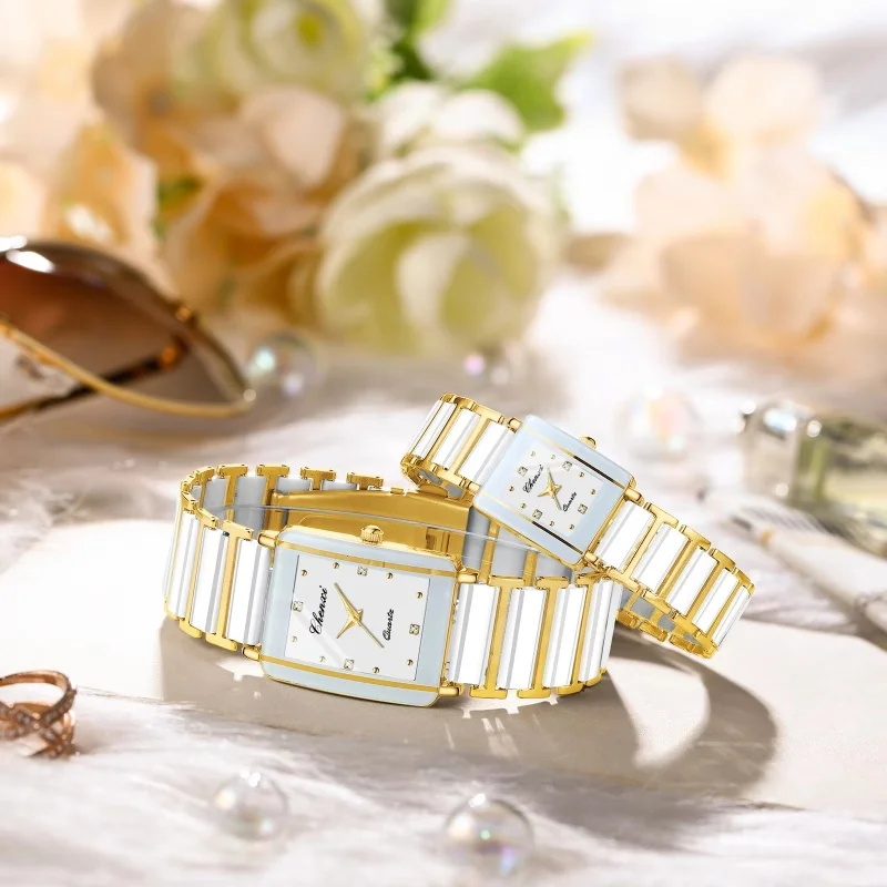 CHENXI 104A ยี่ห้อผู้ชายนาฬิกาควอตซ์ Elegant Square Dial reloj เซรามิคกันน้ํา montre Lady แฟชั่นคู่นาฬิกา