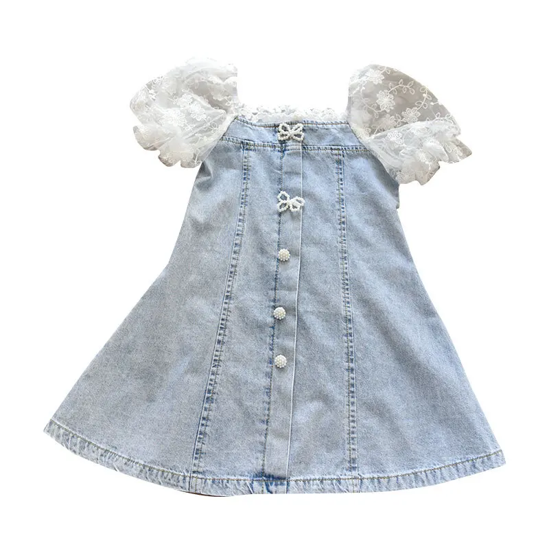 Abiti estivi alla moda per bambini con maniche in pizzo e perline per bambine