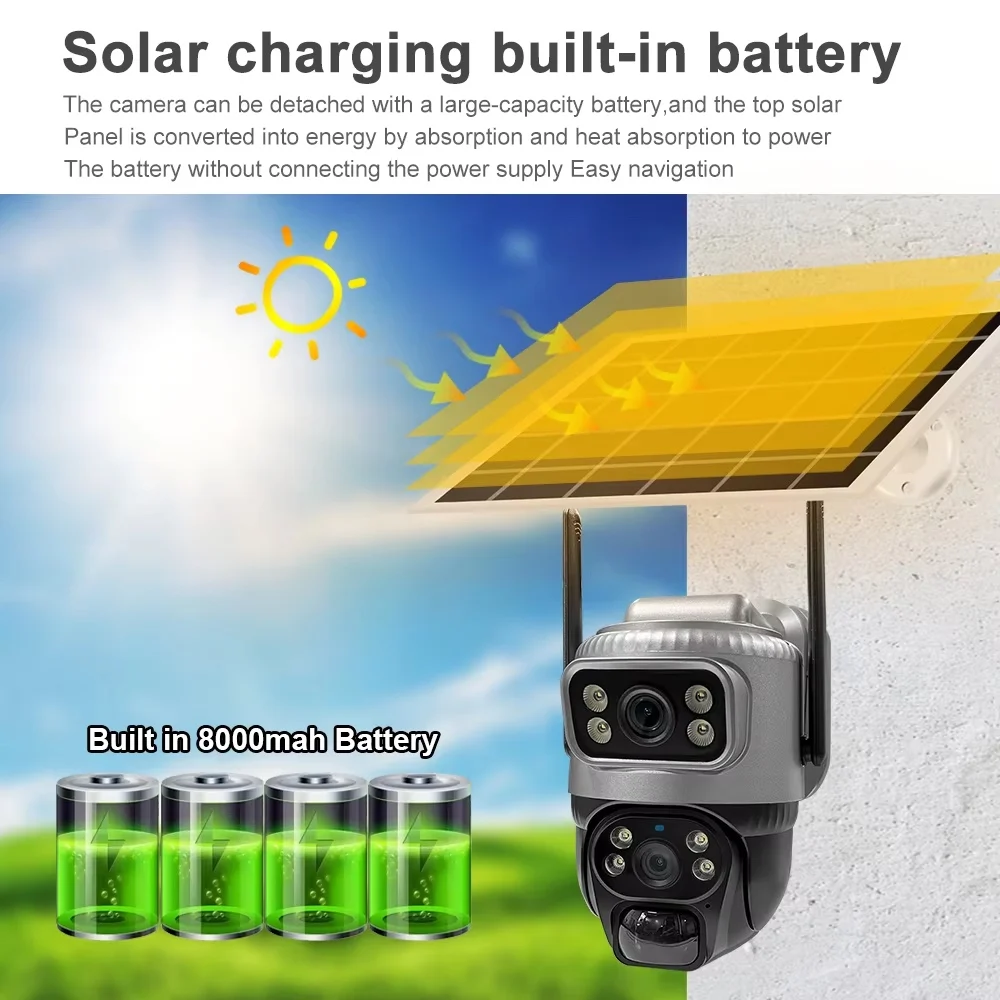 Cámara V380 de doble lente 4G, PIR Solar, detección humana, visión nocturna, vídeo de seguridad impermeable, cámara IP, Monitor CCTV con batería de 8MP 4K