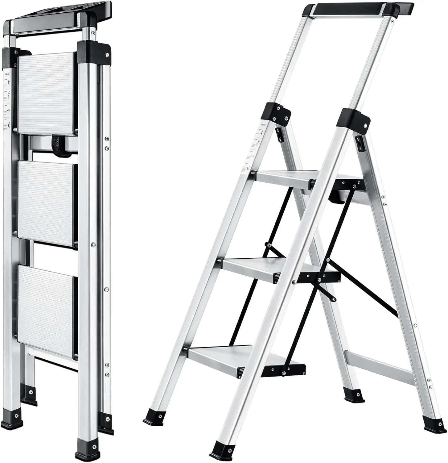Escalera Plegable con Pasamanos Extensible, Bandeja para Herramientas, Escalera de Tijera Antideslizante
