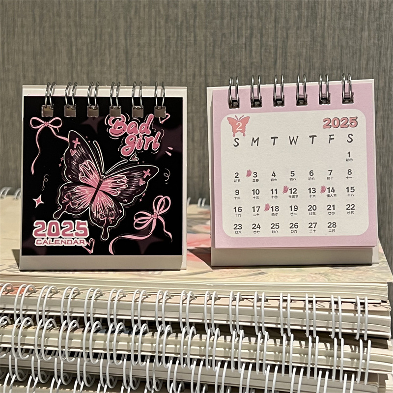 Butterfly Calendar 2025 Mini Desktop Student Desk Calendar Ins Girl Heart High Value Mini Small Desk Calendar