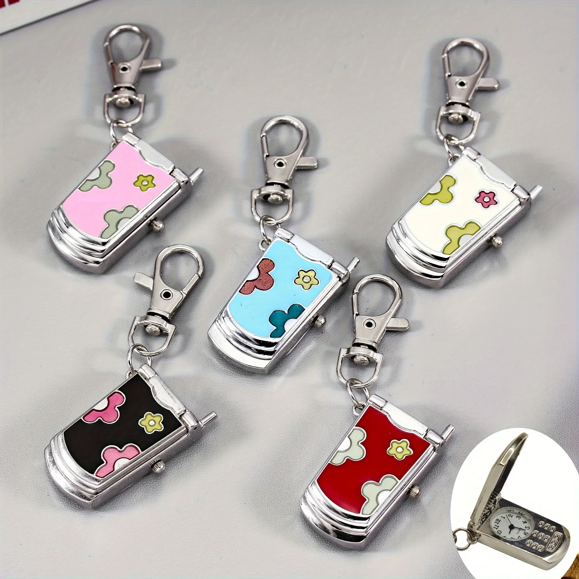 Flip Phone Keychain Watch Hanging Watch Fashion Trend Retro Cute Keychain Pendant Creative Gift