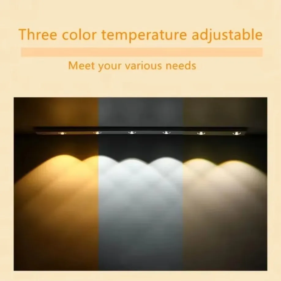 Luz LED nocturna con Sensor de movimiento regulable de 3 colores para iluminación de armario de cocina lámpara recargable por USB de 30CM/40CM/50CM/60CM