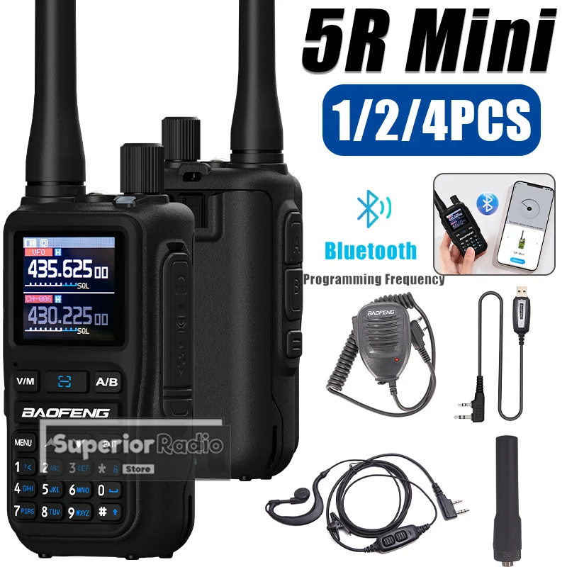 1/2/4 Uds Baofeng UV-5R Mini Radio bidireccional programación Bluetooth multibanda frecuencia de copia rápida Dual PTT tipo C 999CH Color negro