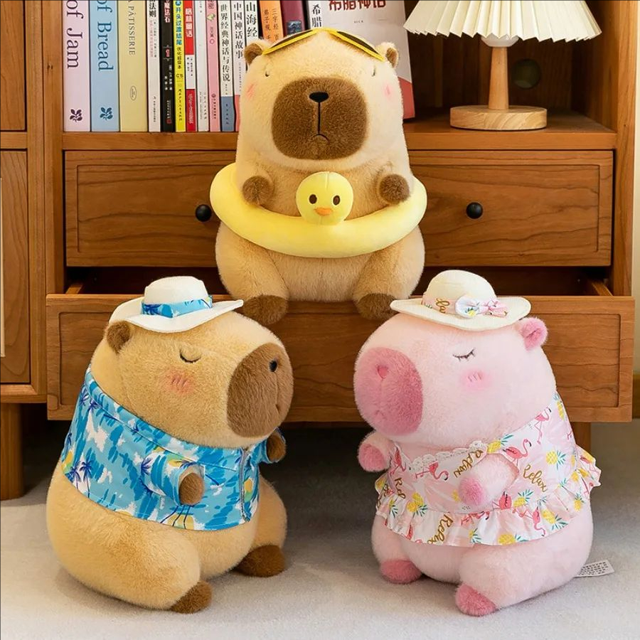 Anel de natação de pato amarelo capivara brinquedo de pelúcia bonito simulação beachwear capibara kawaii animal de pelúcia presentes de viagem de aniversário