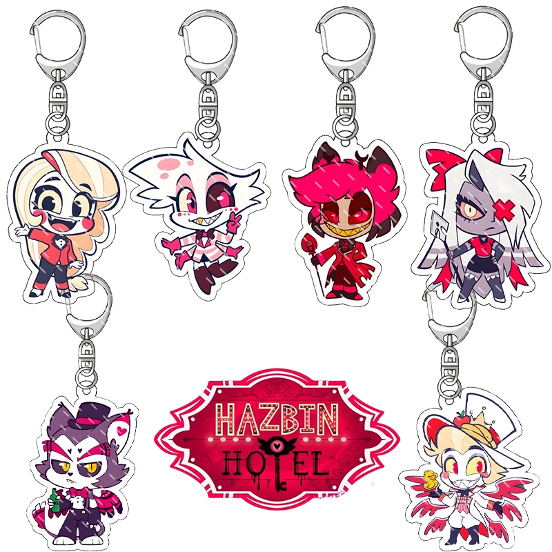 Hazbin ホテル漫画アクリルキーホルダーアニメフィギュアチャーリーモーニングスターヴァギーアラスターキーリングバックパックバッグの装飾キーチェーンギフト