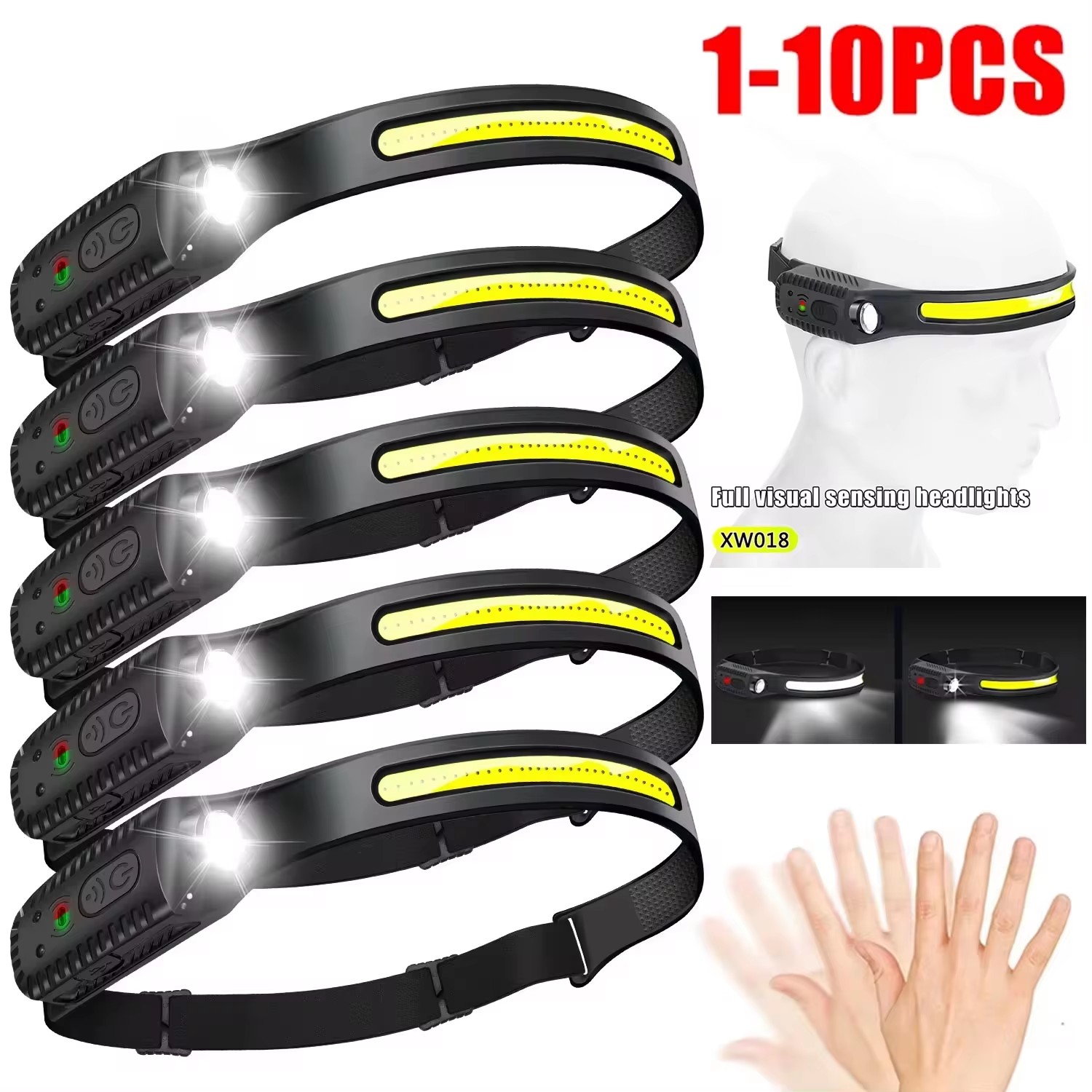 1-10 pièces LED capteur phare batterie intégrée USB Rechargeable tête lampe de poche phare tête torche Camping pêche recherche lumière